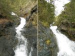 A gauche, le bas du toboggan. A droite, le haut